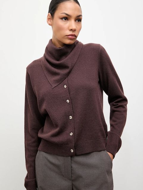 Answear.LAB kardigan z wełny merino z apaszką damski kolor brązowy lekki