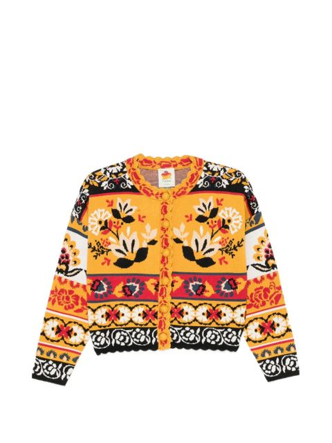 FARM Rio floral-intarsia scalloped-trim cardigan - Yellow - zdjęcie produktu nr 1