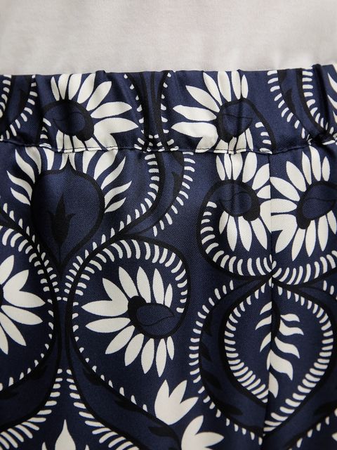 Weekend Max Mara spodnie jedwabne OTTICO damskie kolor granatowy proste high waist 2615131011600