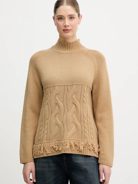 United Colors of Benetton sweter z dodatkiem wełny damski kolor beżowy z półgolfem 191VD204A - zdjęcie produktu nr 1