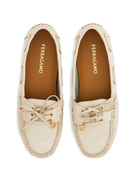 Ferragamo leather boat shoes - White