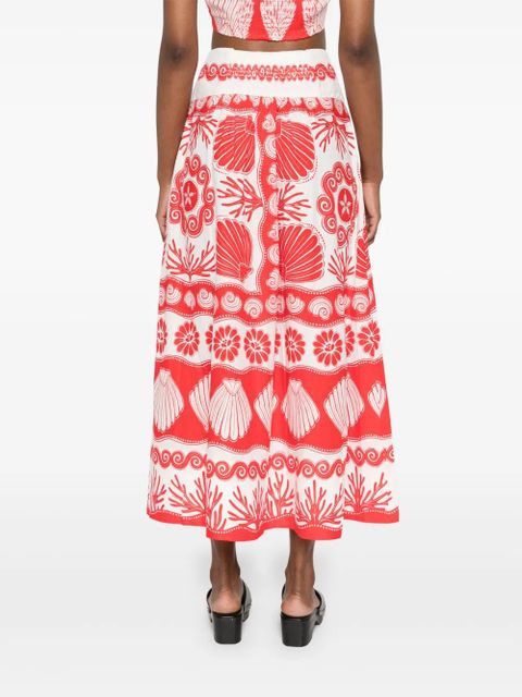 FARM Rio Ainika shell-print midi skirt - Red