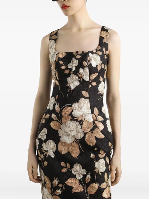 Dolce & Gabbana rose-print square-neck midi dress - Black - zdjęcie produktu nr 2