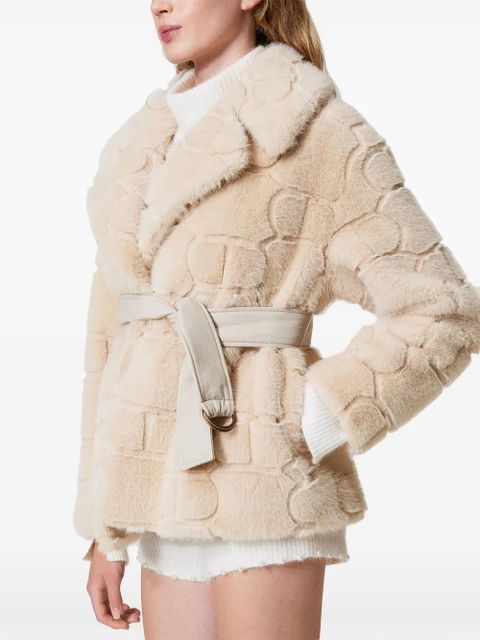 TWINSET faux-fur belted jacket - Neutrals