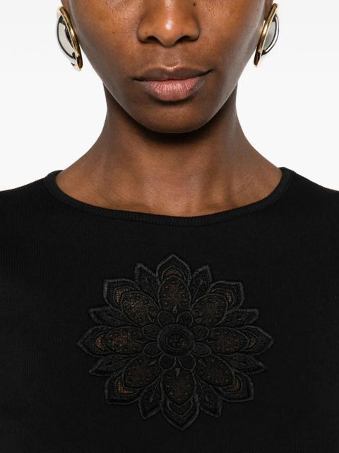 TWINSET floral-appliqué T-shirt - Black