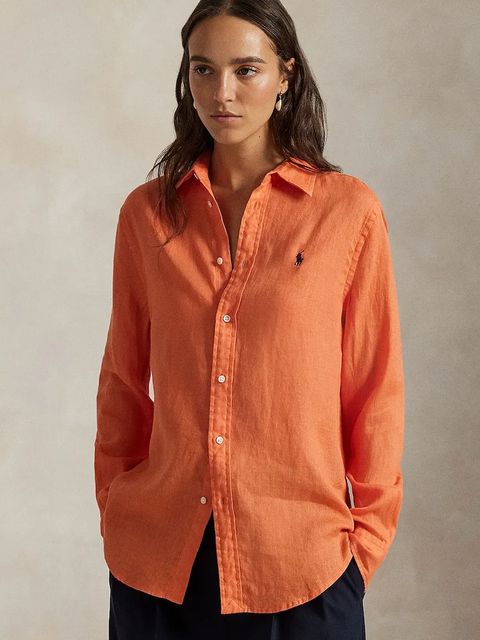 Polo Ralph Lauren koszula lniana kolor pomarańczowy relaxed z kołnierzykiem klasycznym 211970730 - zdjęcie produktu nr 1