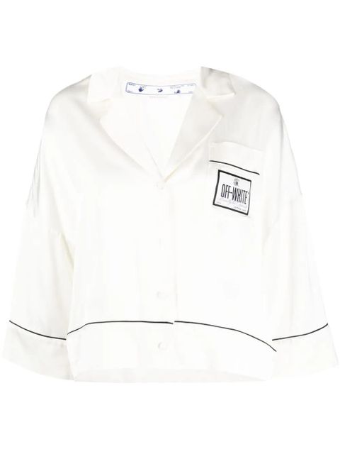 Off-White Satin Pajama Crop Shirt - zdjęcie produktu nr 1
