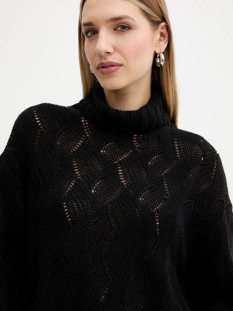 Twinset sweter z dodatkiem wełny damski kolor czarny ciepły z golfem 252TT3424 - zdjęcie produktu nr 2