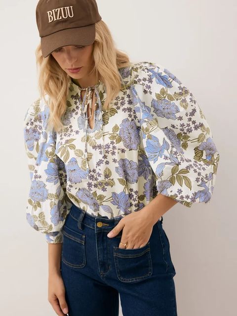 Bizuu bluzka bawełniana ANDRASSA damska kolor niebieski wzorzysta ANDRASSA NIEBIESKI