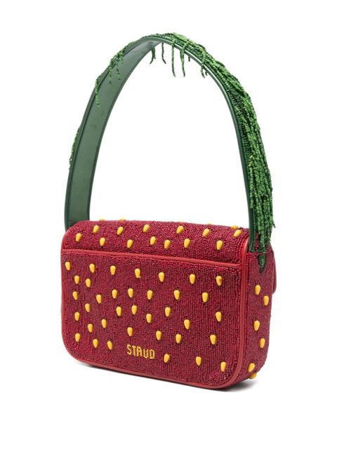 STAUD Tommy beaded strawberry-motif shoulder bag - Red
