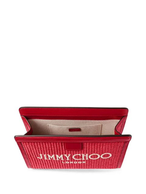 Jimmy Choo Avenue London pouch ruby Red and light gold embroidered raffia and leather pouch