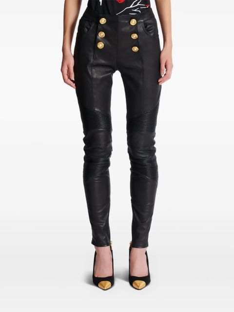 Balmain leather skinny trousers - Black
