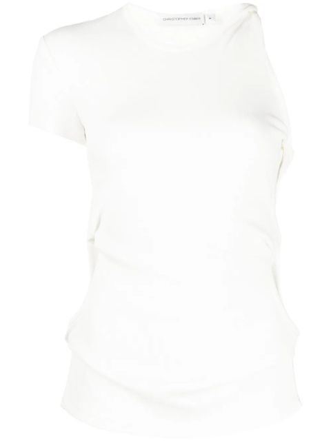 Christopher Esber twist-detail asymmetric ribbed T-shirt - White - zdjęcie produktu nr 1