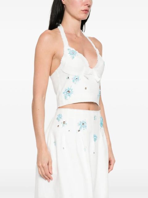 SHUSHU/TONG floral halterneck crop top - White