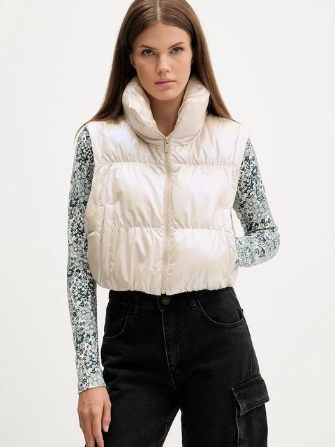 adidas Originals kurtka Ess Glossy kolor beżowy zimowa oversize JX2985