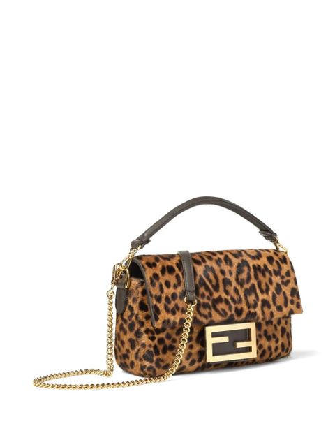 FENDI mini Baguette® leopard-print chain tote bag - Brown