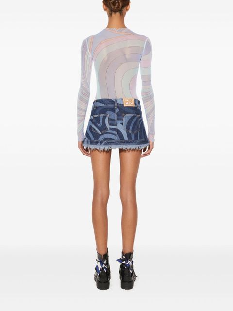 PUCCI Marmo-print denim mini skirt - Blue
