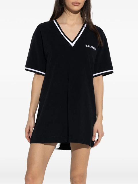 Balmain contrast-trim V-neck mini dress - Black