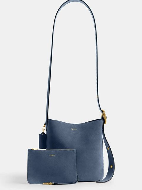 Coach torebka zamszowa Suede Bleecker Bucket 21 kolor niebieski CCW84