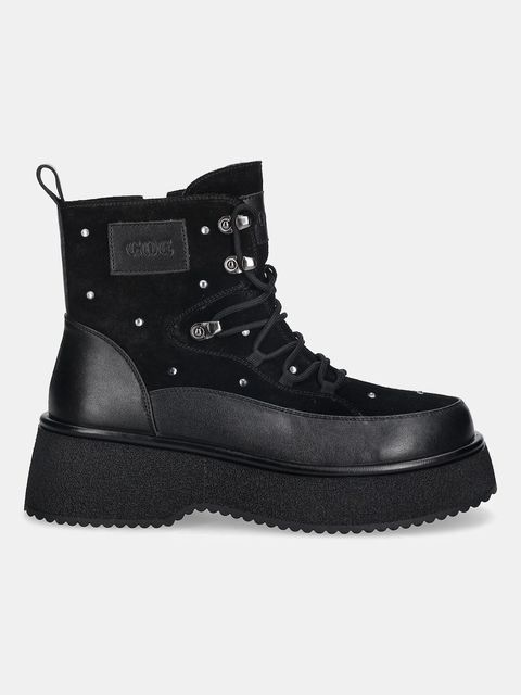 GOE botki skórzane kolor czarny na platformie lekko ocieplone SS2N4140 BLACK - zdjęcie produktu nr 2