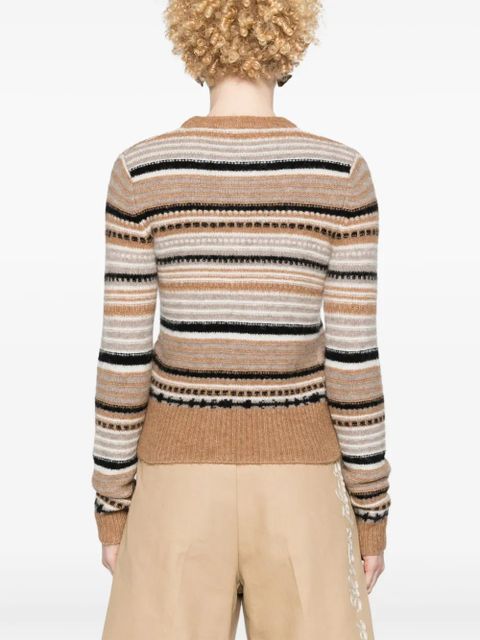 GANNI logo-buttons striped cardigan - Neutrals