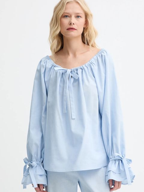 The Sleeper bluzka lniana damska kolor niebieski gładka CHBL06P010N - zdjęcie produktu nr 1