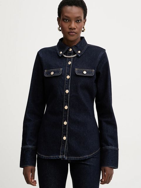 Retrofete koszula jeansowa Jorun damska kolor granatowy slim z kołnierzykiem klasycznym R-FW25-11811-11 - zdjęcie produktu nr 1