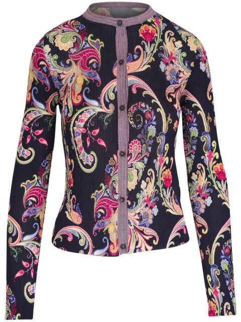 ETRO floral-print ribbed-knit cardigan - Blue - zdjęcie produktu nr 1