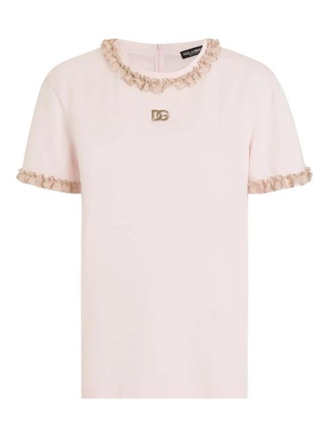 Dolce & Gabbana logo-embroidered ruffled T-shirt - Pink - zdjęcie produktu nr 1