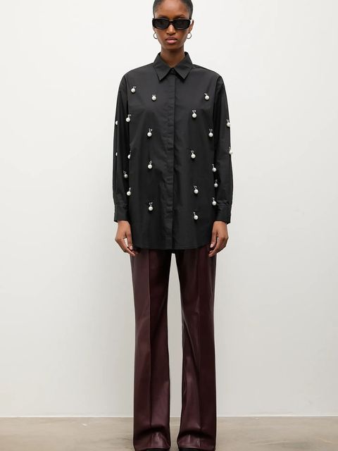 Answear.LAB koszula bawełniana damska kolor czarny regular z kołnierzykiem klasycznym