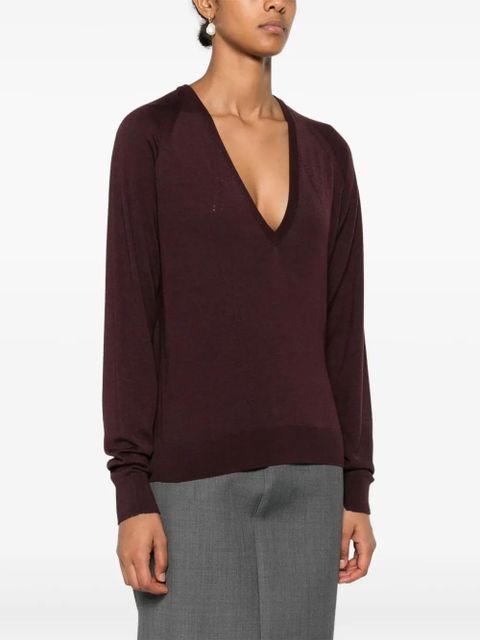 Lanvin pointelle-trim sweater - Red