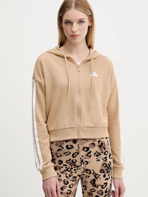 adidas bluza 3-Stripes damska kolor beżowy z kapturem z aplikacją JY3133 - zdjęcie produktu nr 1