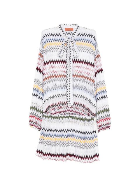 Missoni zigzag-pattern tie-neck mini dress - White - zdjęcie produktu nr 1