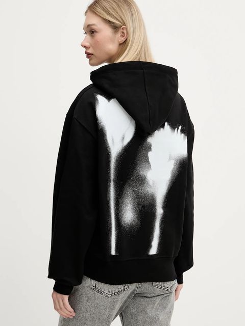 Karl Lagerfeld Jeans bluza bawełniana damska kolor czarny z kapturem z nadrukiem A3W20038 - zdjęcie produktu nr 1
