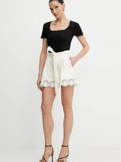 Twinset szorty damskie kolor beżowy gładkie high waist 251TT2096