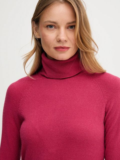 United Colors of Benetton sweter z dodatkiem wełny damski kolor różowy lekki z golfem 1035D2551