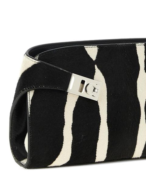 Ferragamo animal-print buckle clutch bag - White