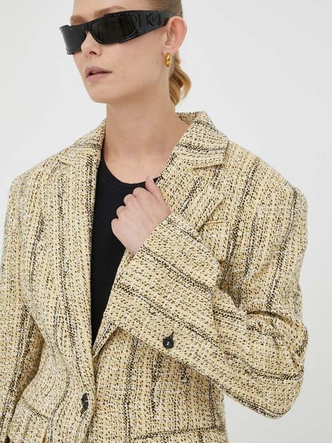 Day Birger et Mikkelsen marynarka kolor beżowy jednorzędowa wzorzysta