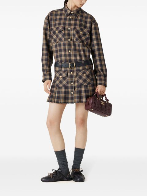 Miu Miu pleated tartan miniskirt - Brown