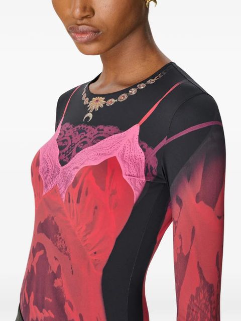 Marine Serre printed crew-neck long-sleeved T-shirt - Red