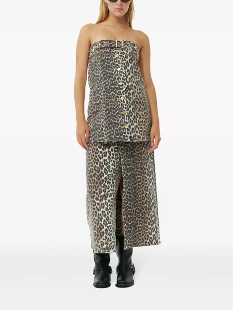 GANNI leopard-print strapless organic-cotton top - Brown