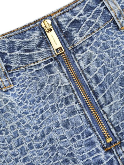 Self-Portrait crocodile-effect straight jeans - Blue
