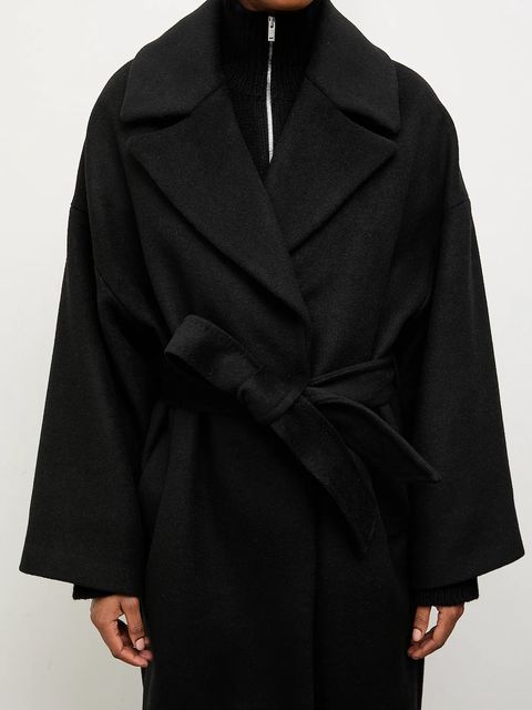Answear.LAB płaszcz wełniany kolor czarny przejściowy dwurzędowy