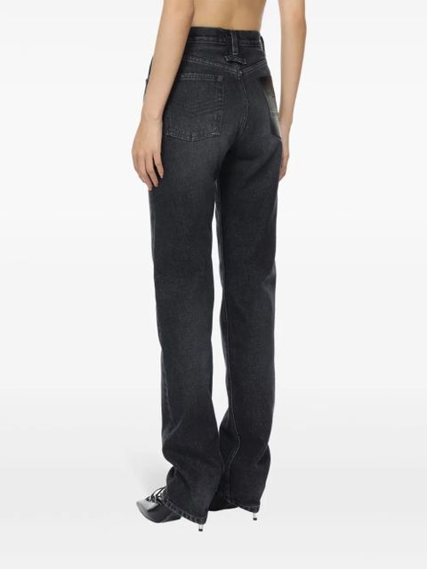 Jean Paul Gaultier logo-patch high-waist straight-leg jeans - Black