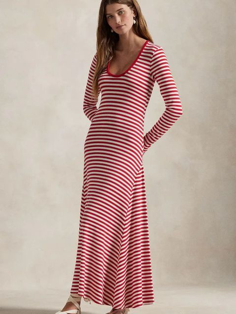 Polo Ralph Lauren sukienka kolor czerwony maxi rozkloszowana 211959125