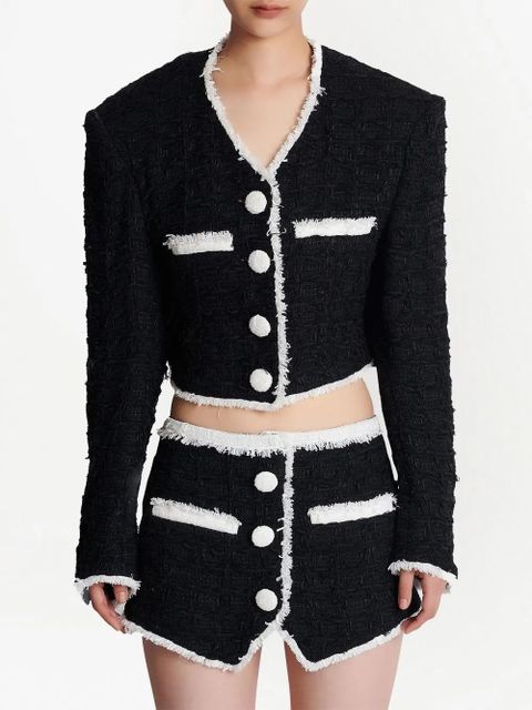 Balmain V-neck cropped tweed jacket - Black