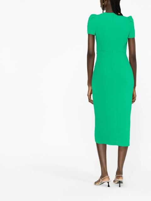 Self-Portrait gathered puff-sleeve dress - Green