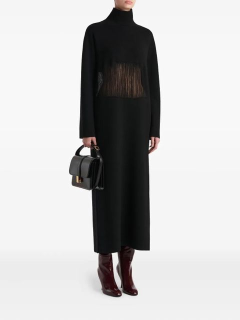 KHAITE fringed turtleneck midi dress - Black
