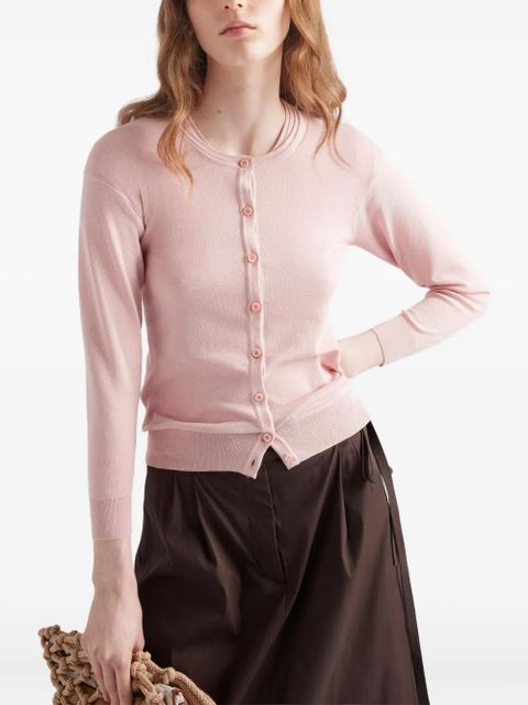 Prada ribbed button-fastening cardigan - Pink