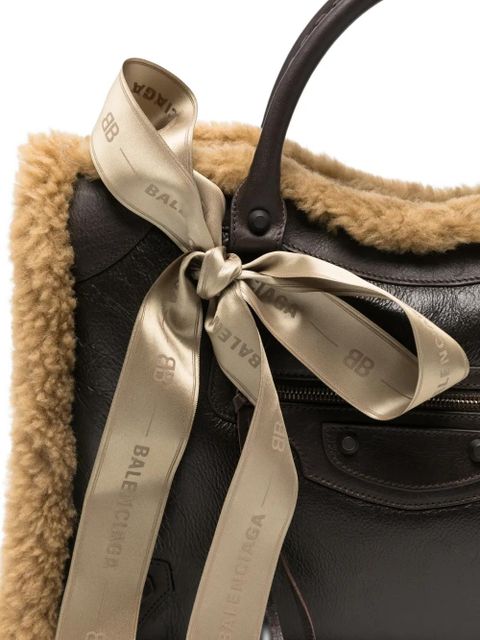 Balenciaga medium Le City shearling-trimmed tote bag - Brown